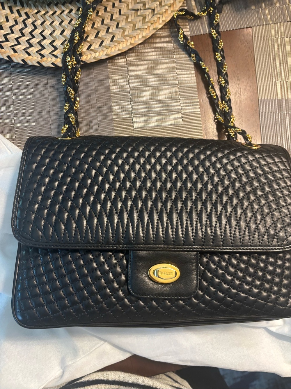 Bali Black Quilted Shoulder Bag with Gold Hardware